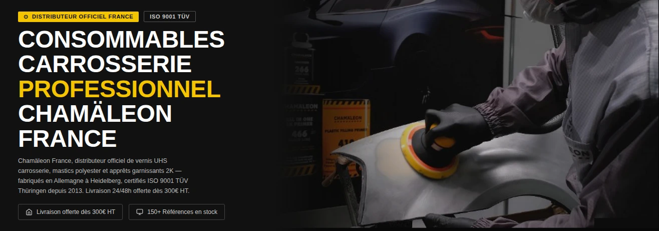 Gamme consommables carrosserie professionnelle Chamäleon France — ISO 9001 TÜV